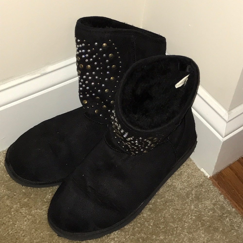 Black Boots Soft Mid Size With Jewels Womens